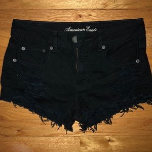 Black distressed high rise festival shorts